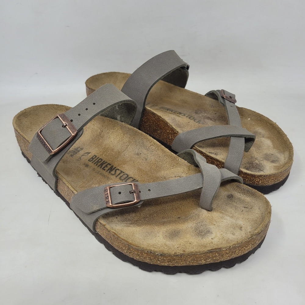 Birkenstock Mayari Sandals EU42 US9.5 Gray Birko-Flor Strappy Comfort Slip On